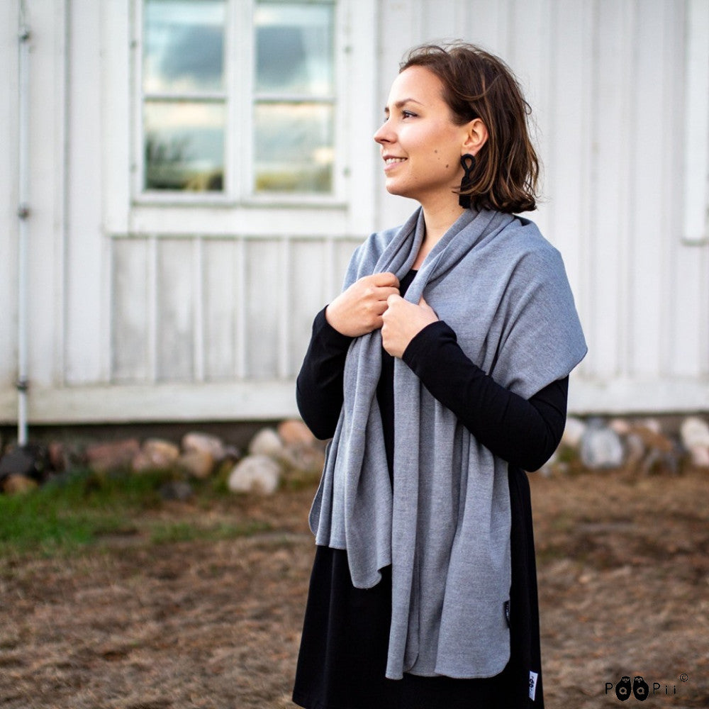 Sjaal / Scarf 100% Merinowol Grey – Paapii Design