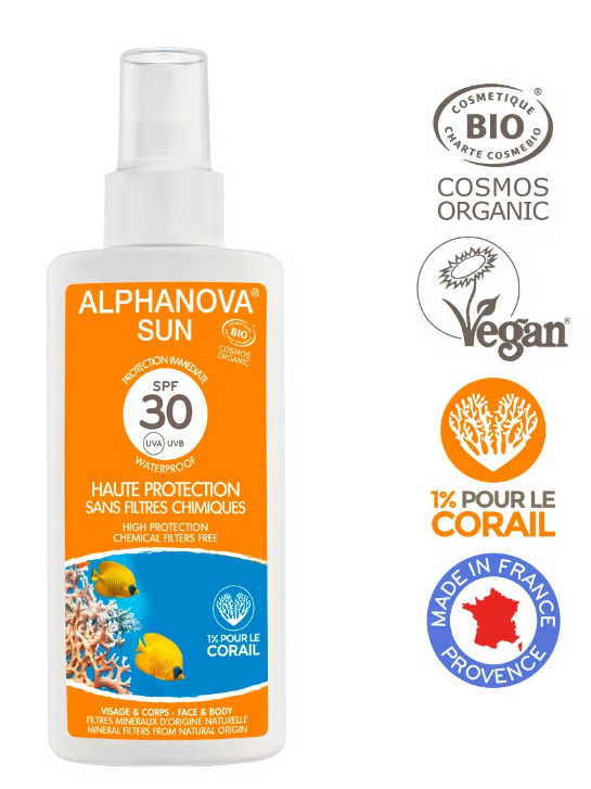 Zonnebrandspray SPF30 bij zonne-allergie en waterproof - Alphanova Sun