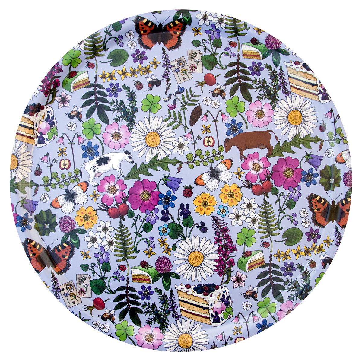 Dienblad / TRAY / Bricka i björk Ø38 cm – Sommartårta – Eplaros