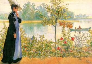 Kaart Nazomer, Karin bij de oever - Carl Larsson
