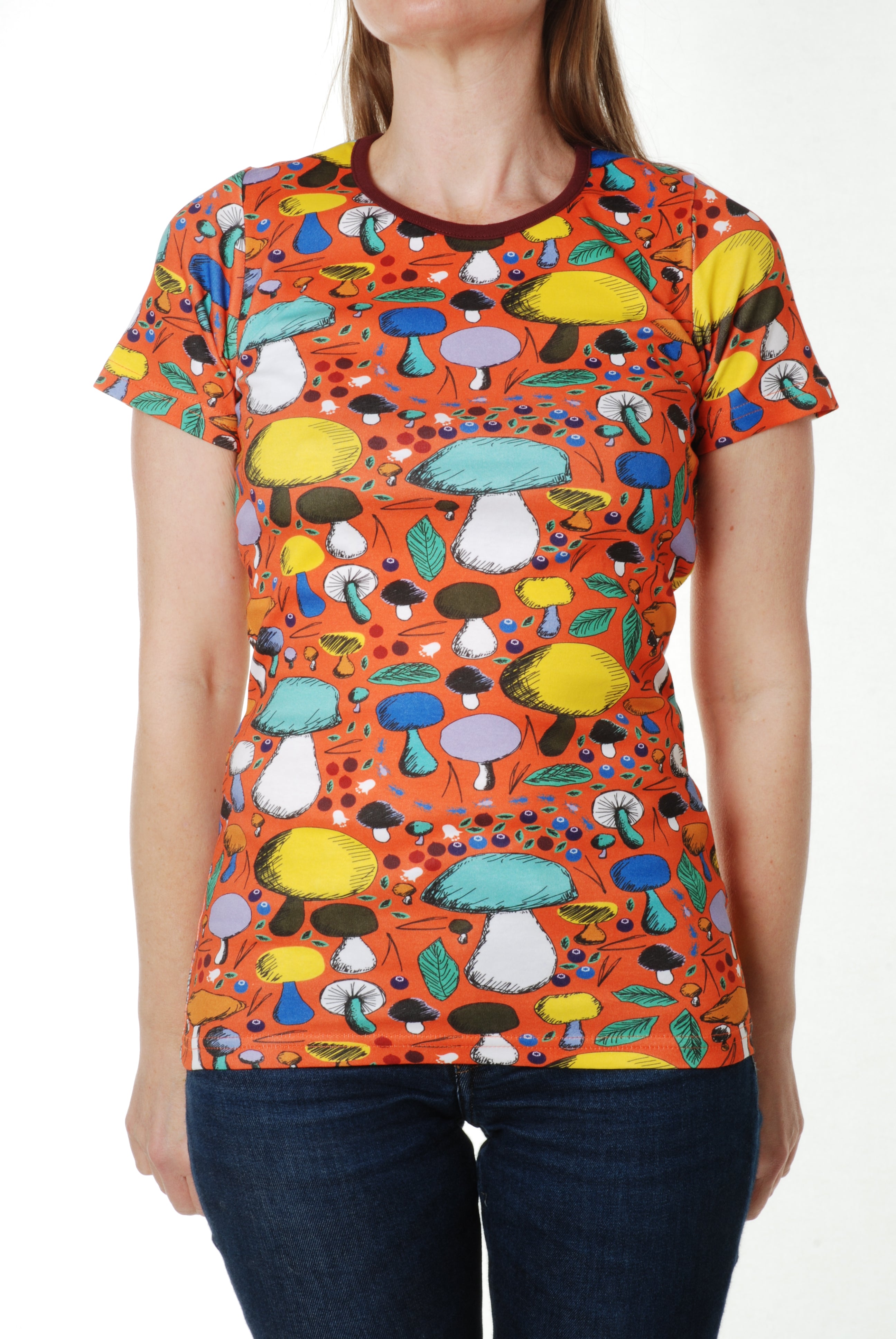 Teen / Adult T-shirt Mushroom Forest Dark Orange - Duns Sweden