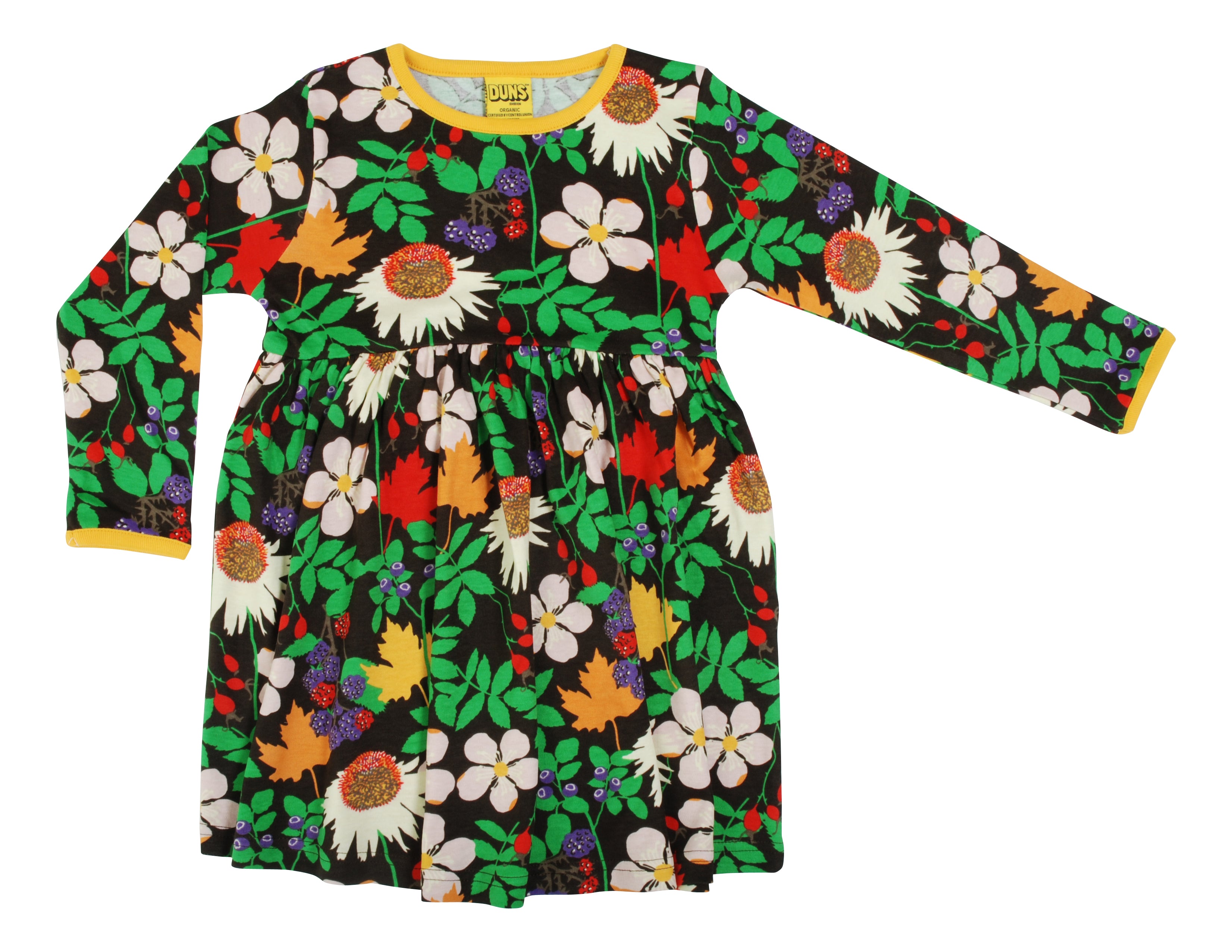 Jurk / Long Sleeve Dress Gathered Autumn Flowers Brown - Duns Sweden