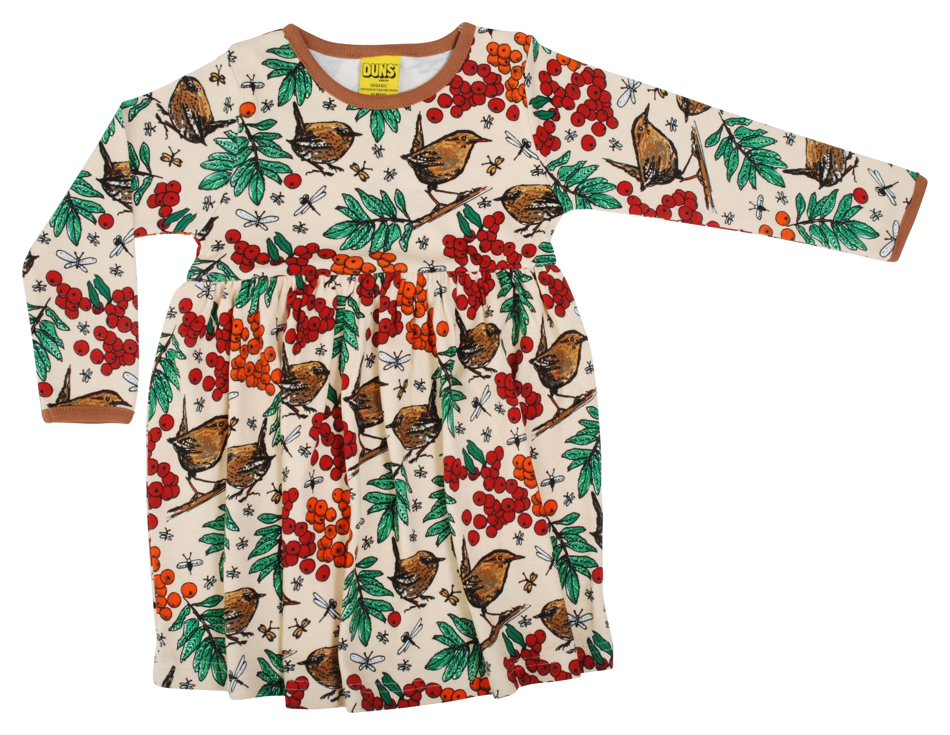 Jurk / Long Sleeve Dress w gather skirt Rowanberry Green - Duns Sweden