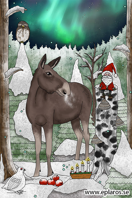 Kerstkaart Julkort Älgkon och tomten - Eplaros