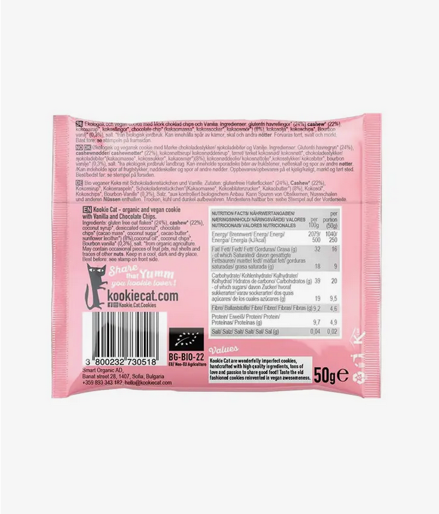 Bio Cashew & Oat Cookie Vanilla Choc Chip (glutenvrij & vegan) – Kookie Cat