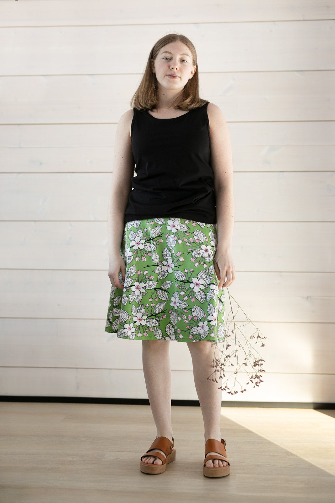 Rok PISARA skirt Apple Garden Forest Light Pink S-XXXL - Paapii Design