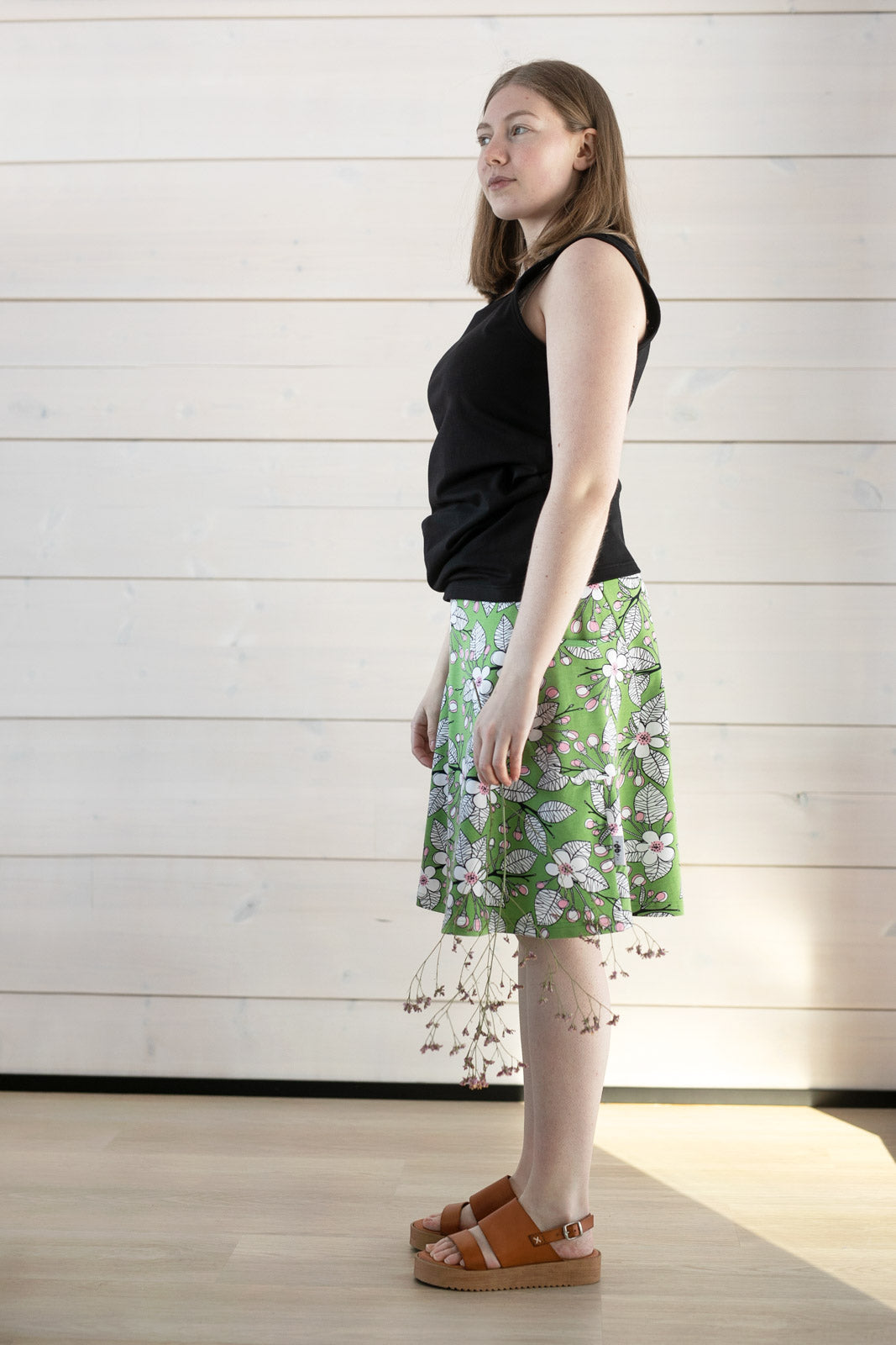 Rok PISARA skirt Apple Garden Forest Light Pink S-XXXL - Paapii Design