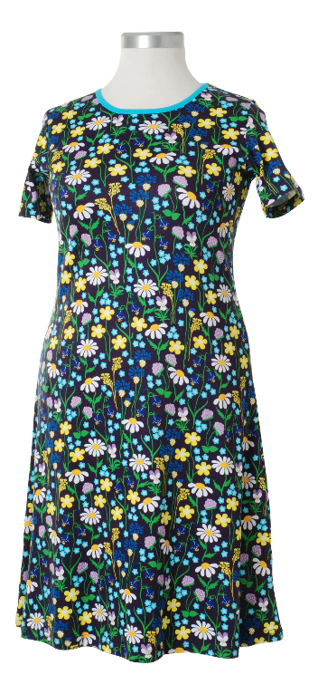 Adult Jurk / Short Sleeve Dress Midsummer Flowers Purple - Duns Sweden