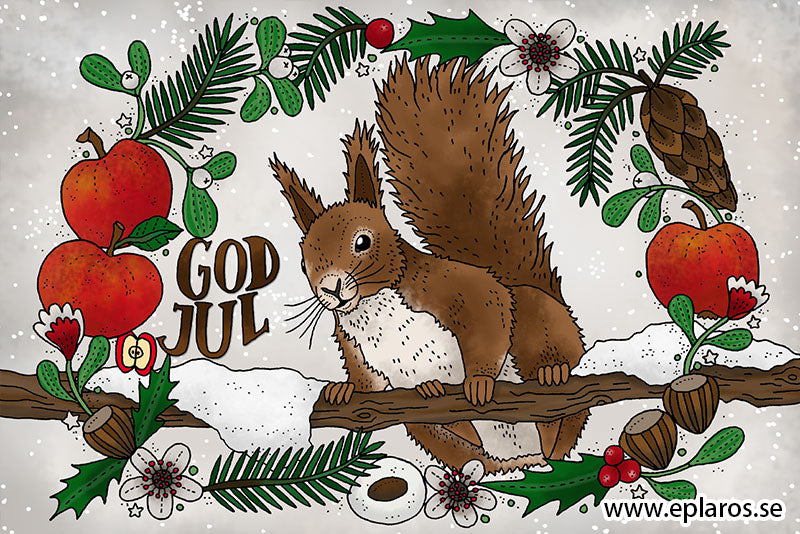 Kerstkaart Julkort Ekorrjul - Eplaros