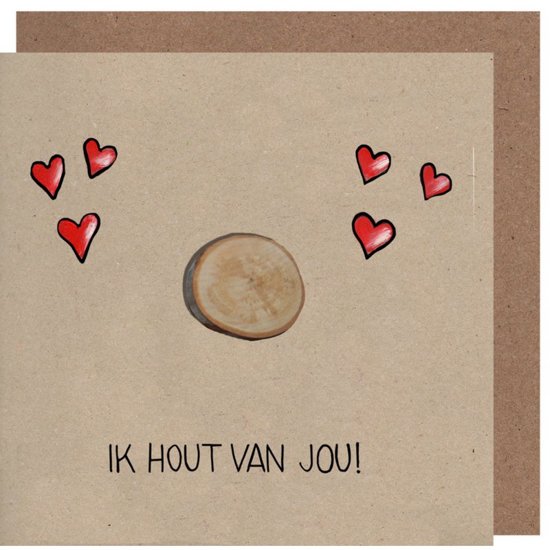 Kaart “Ik hout van jou” met rond houtje – Sidedish