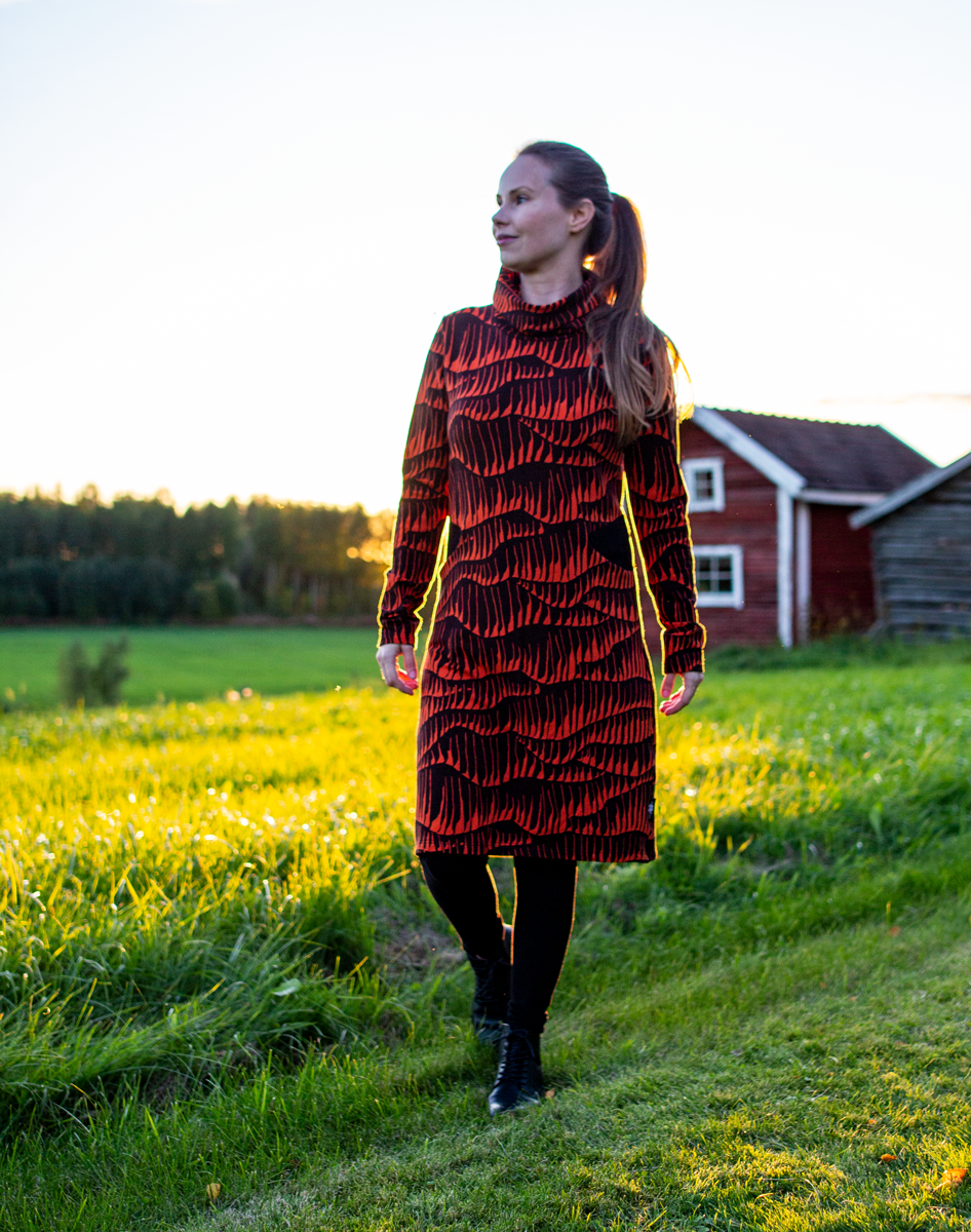Jurk ROUTA knit dress Northern lights rust XS-XXXL - Paapii Design