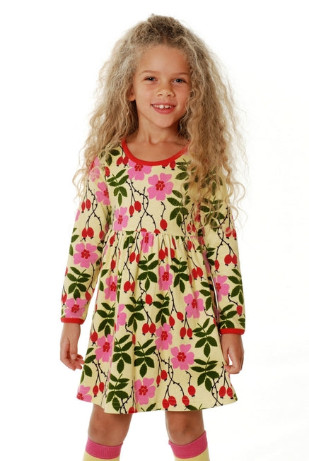 Jurk / Long Sleeve Dress Gathered Rosehip Yellow - Duns Sweden