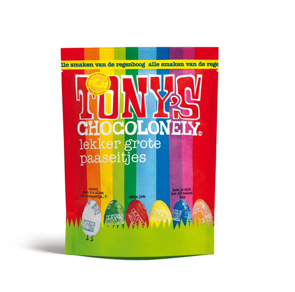 Chocolade Paaseitjes assorti regenboog zak 255g - Tony’s Chocolonely