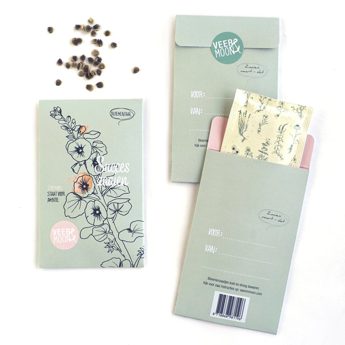 Bloemenzaden 'Succes zaaien' met champagne-kleurige stokroos - Veer&Moon