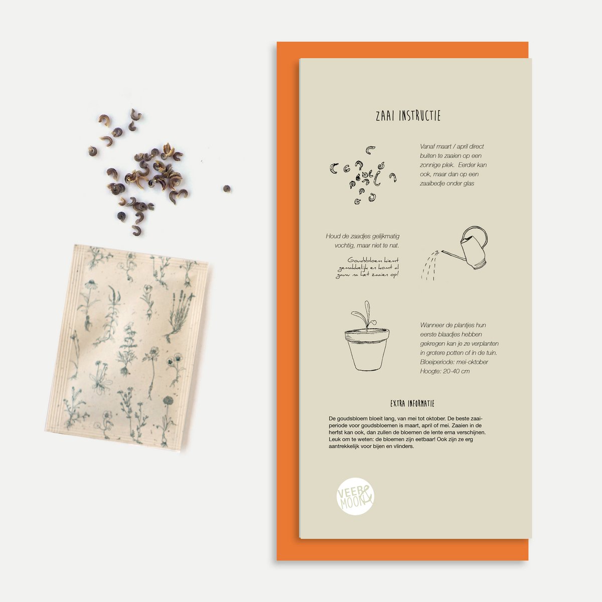 Wenskaart met zaden 'Je bent goud waard' goudsbloem - Veer&Moon