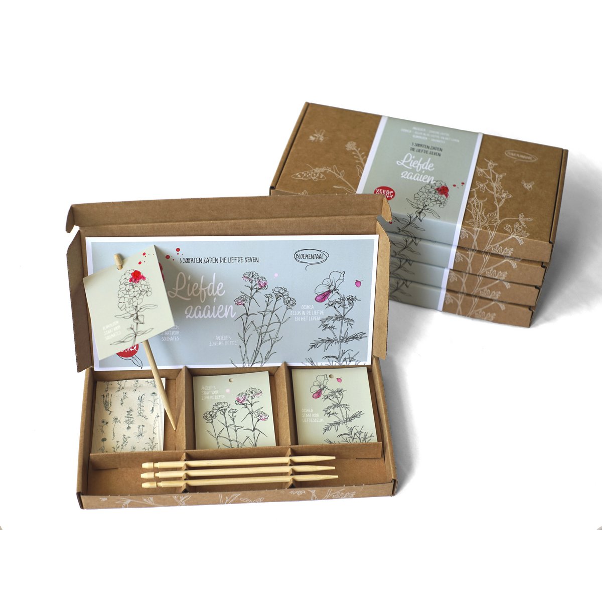 Cadeaudoosje Liefde zaaien 3 x bloemzadensoorten - Veer&Moon