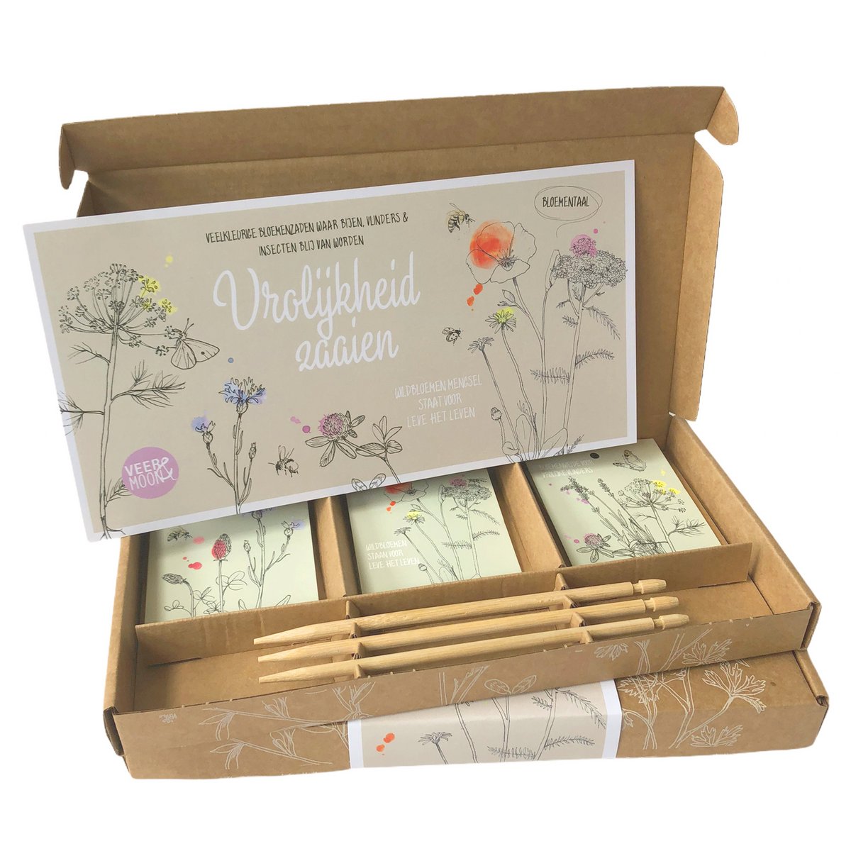 Cadeaudoosje Vrolijkheid zaaien 3 x bloemzadenmengsels- Veer&Moon