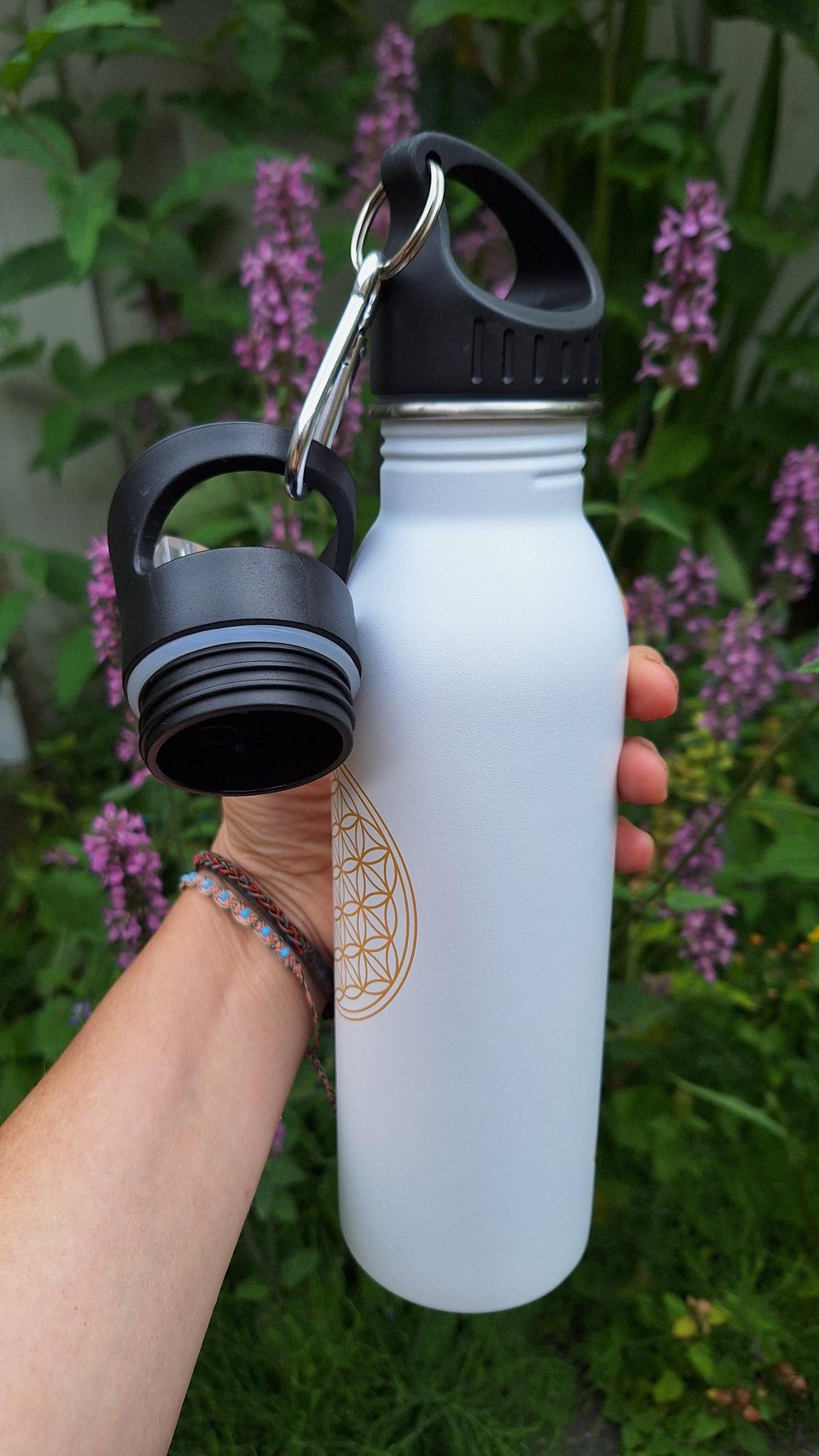 Bodhi Drinkfles RVS "Flower of Life" White 700 ml - Bodynova
