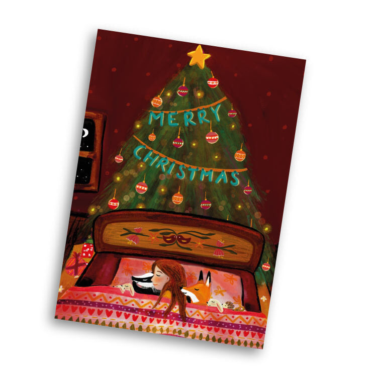 Kerstkaart Sleepy Christmas - Illustrator under a blankie