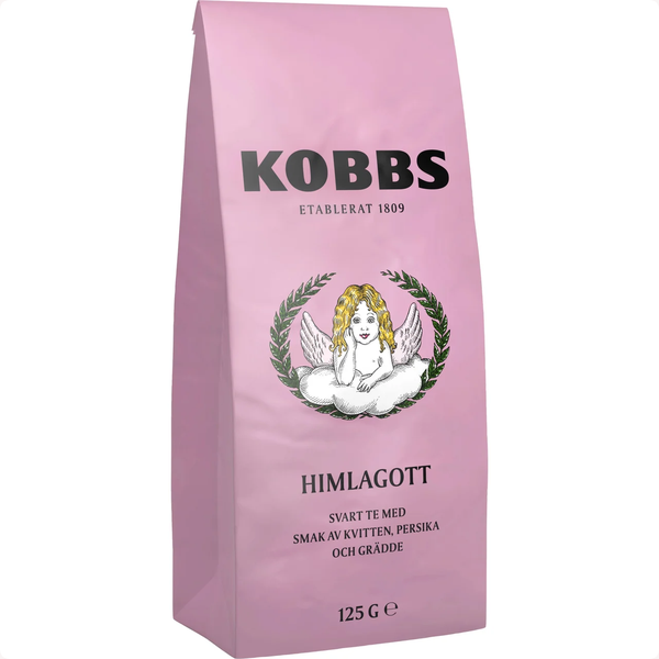 Himlagott thee van Kobbs uit Zweden met Zwarte thee, Korenbloem, oranjebloesem. Zoete perzik, fris-fruitige kweepeer en een zachte room-aroma als toets