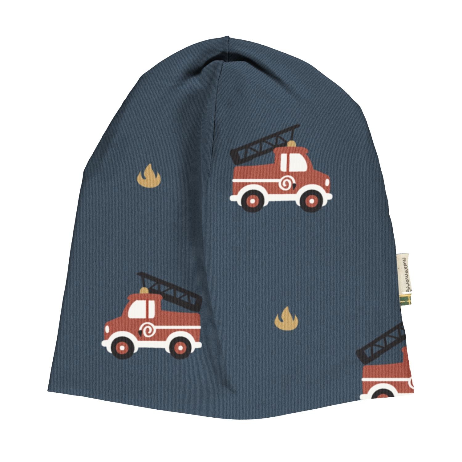 Muts van Maxomorra met stoere brandweerwagenprint in leiblauw van biologisch katoen