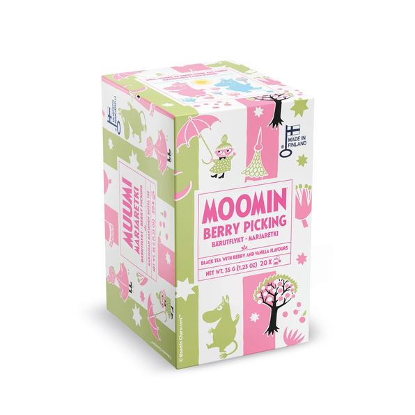 Moomin Berry Picking thee van het Finse Nordqvist met zwarte thee, rode bessen  en zachte touch van vanille 