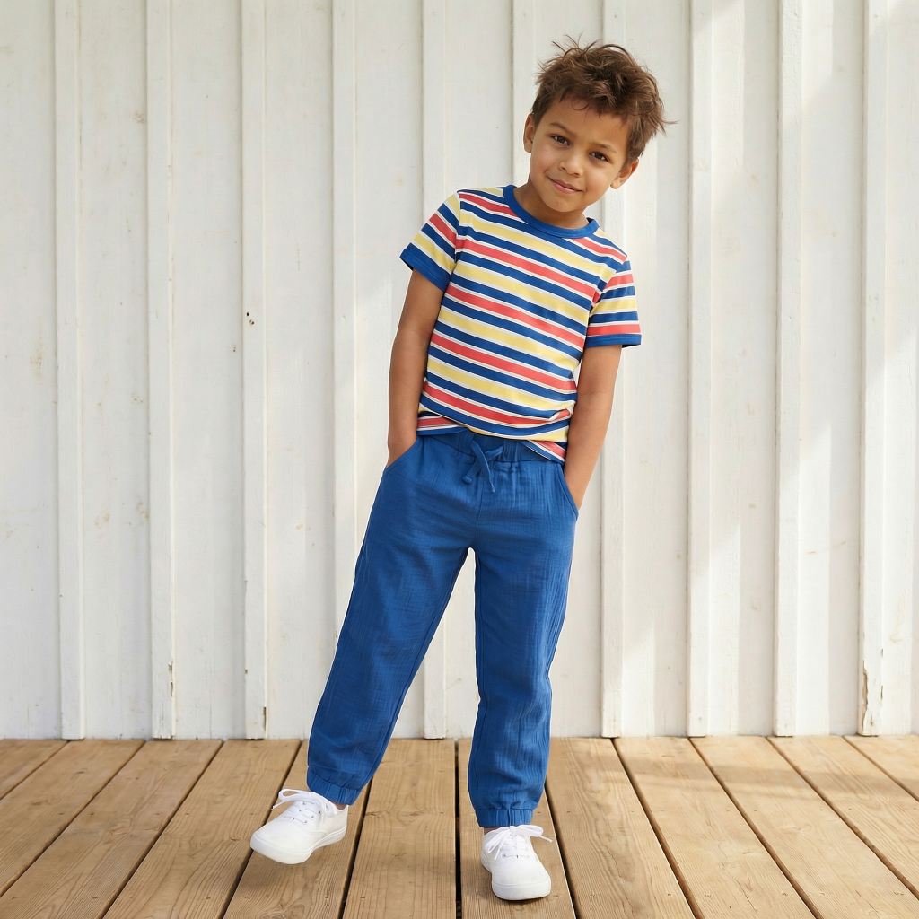 Broek / Pants Muslin Solid Blue - Maxomorra