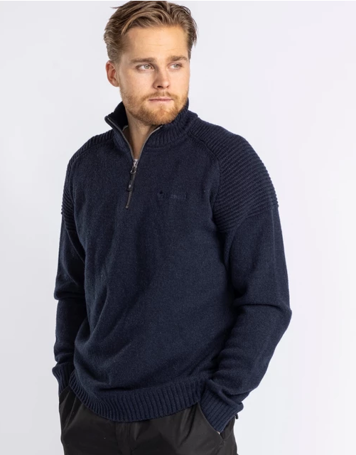 Värnamo T-neck Sweater 100% wol – Men – Dark Navy - Pinewood