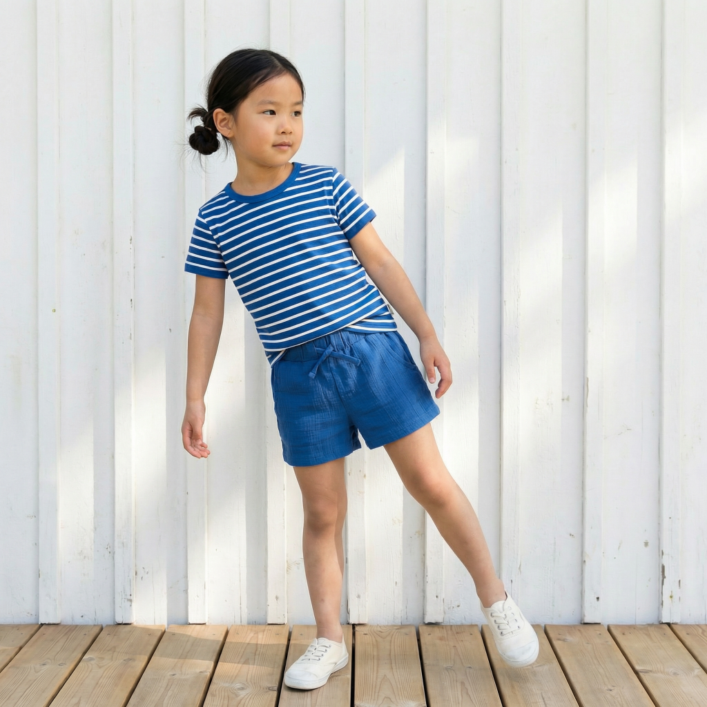 Korte Broek / Shorts Muslin Solid Blue - Maxomorra