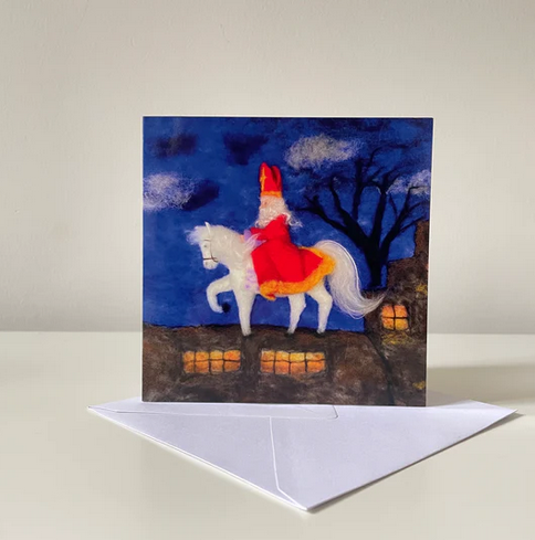 Decemberkaart Sinterklaas op paard – Het Wol Feetje