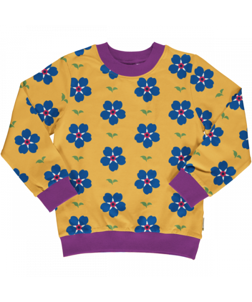 Trui / Sweater Lined Flower Blue - Maxomorra