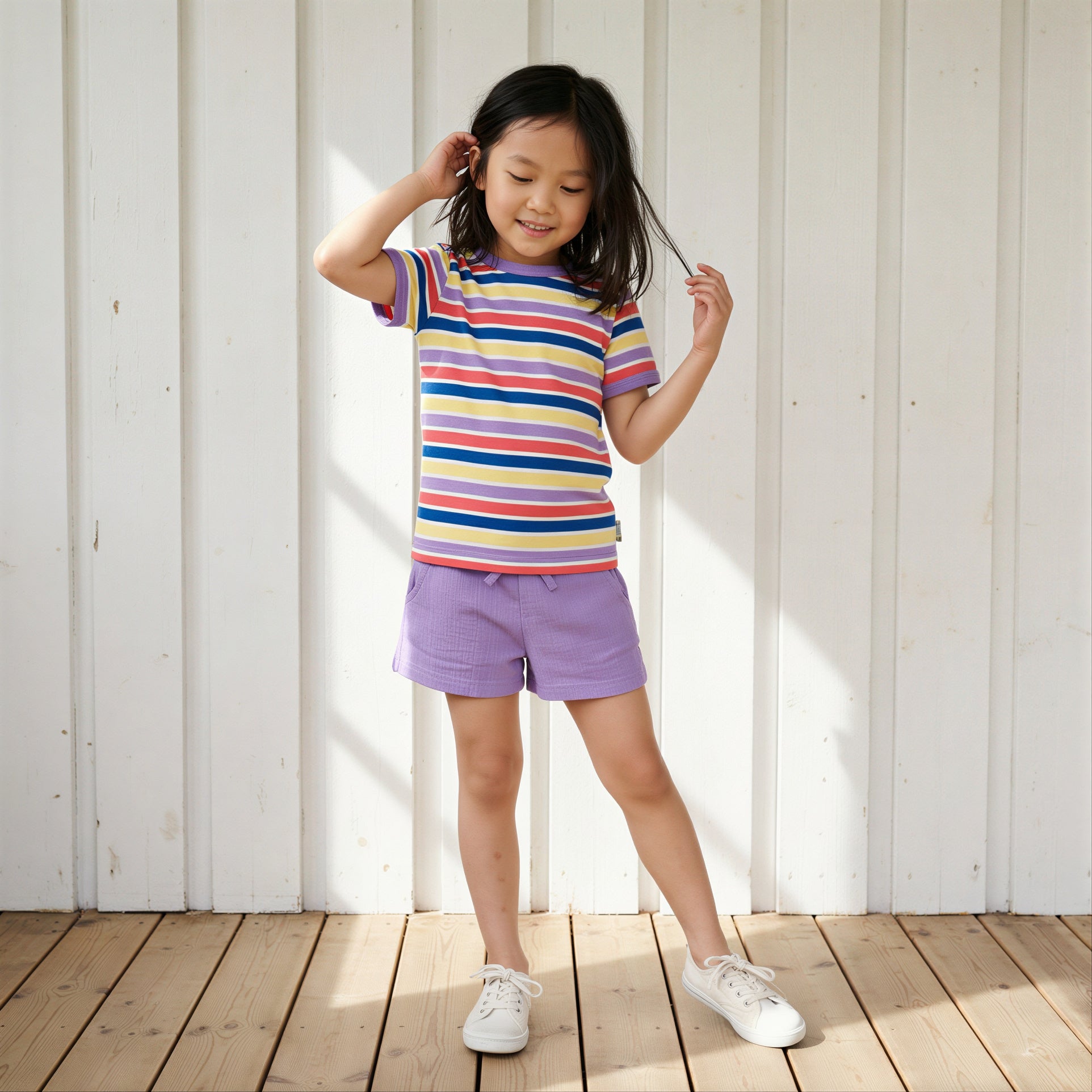 T-shirt / Top SS Stripes Mix Purple - Maxomorra