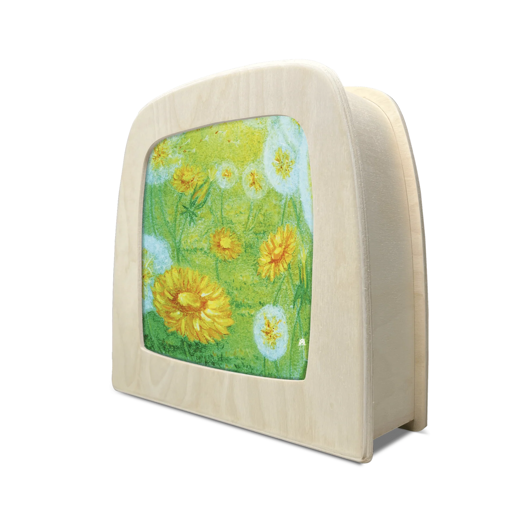 Toverplaat van kaptein kalk met een veld vol paardenbloemen Waldorf geïnspireerd