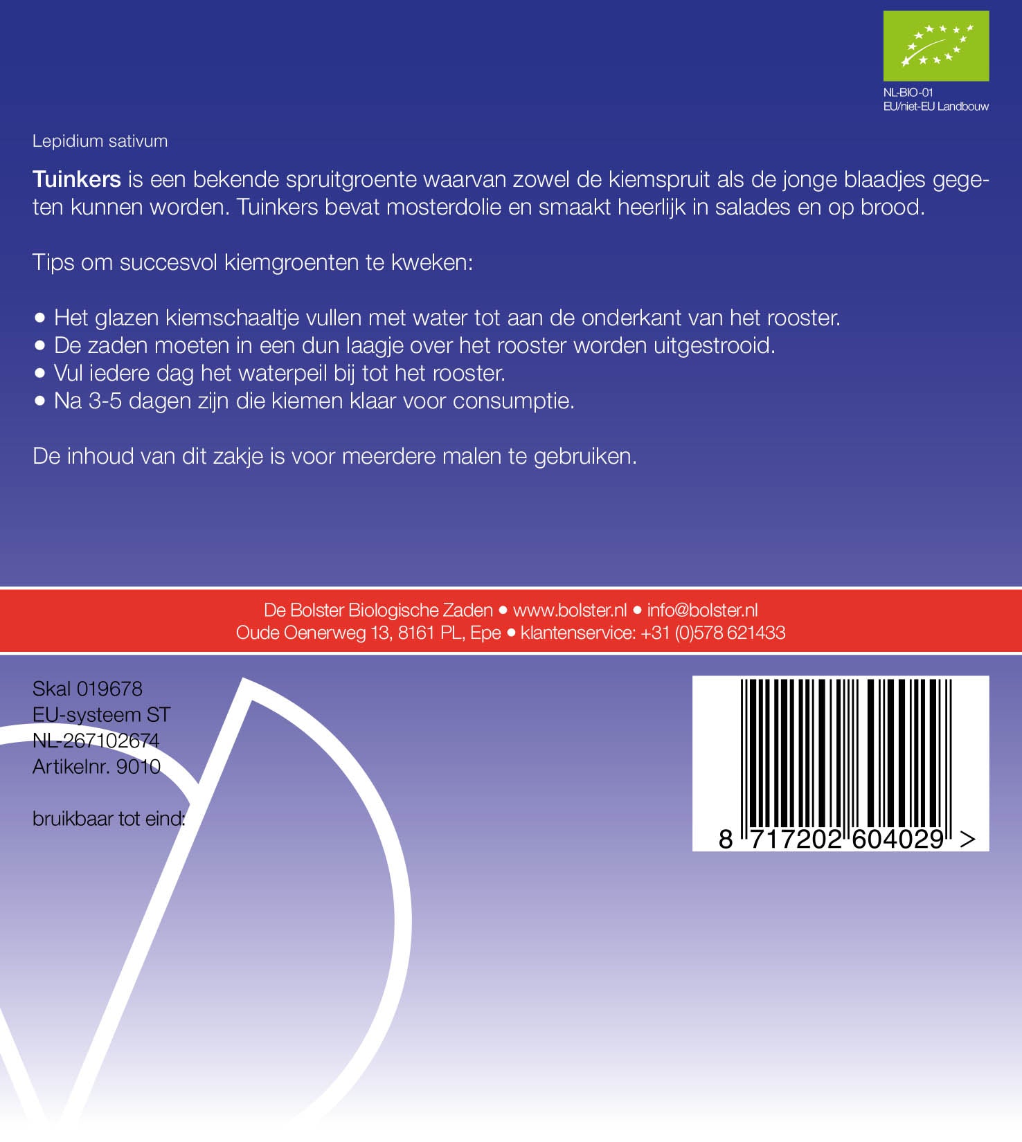 Tuinkers Kiemgroente Biologische Zaden - De Bolster