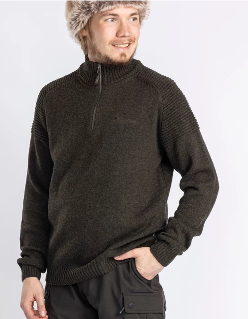 Värnamo T-neck Sweater 100% wol – Men – Dark Green - Pinewood