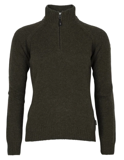 Värnamo T-neck Sweater 100% wol - Women - Dark Green - Pinewood