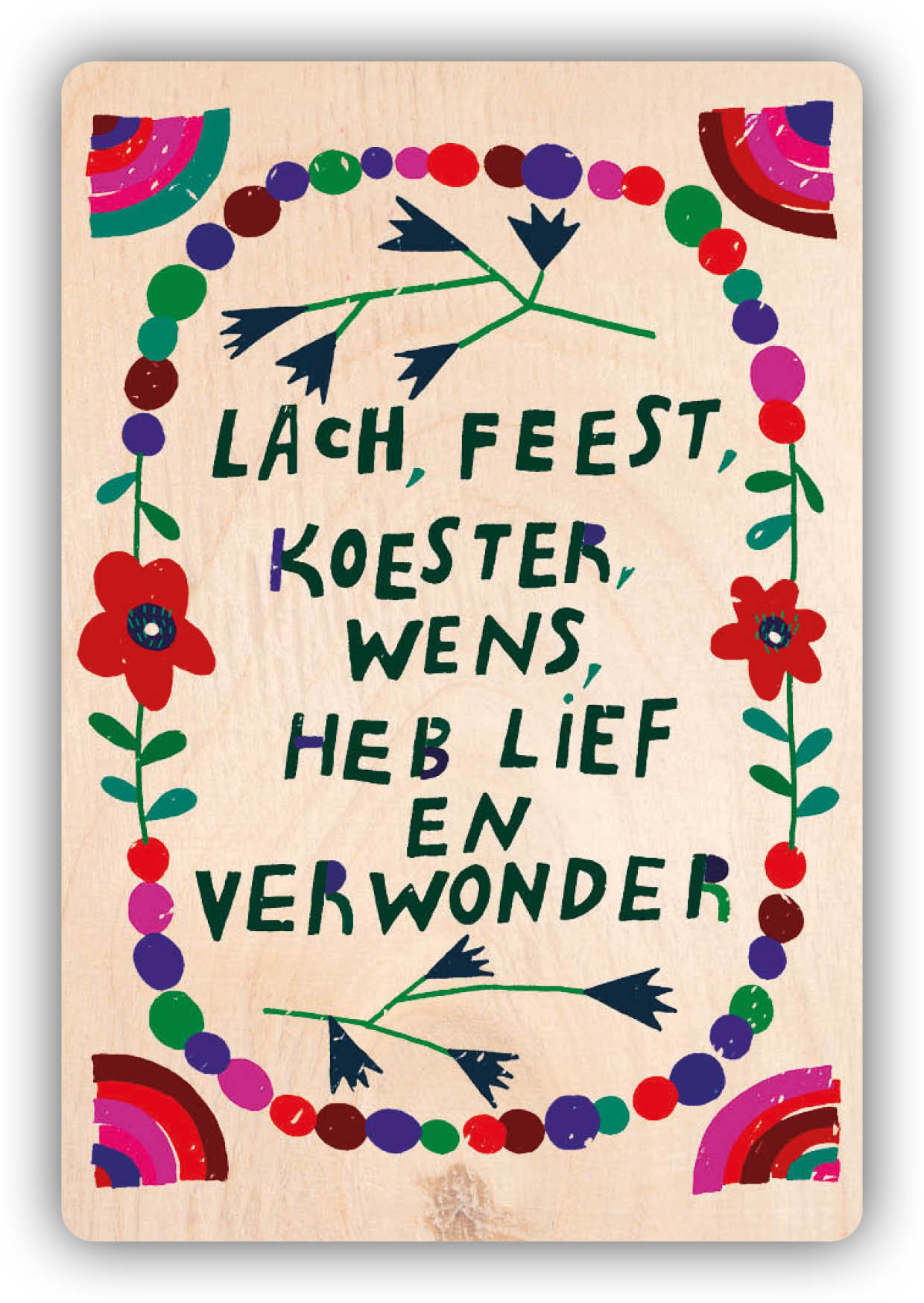 Magneet "Lach, Feest, Koester" – Zintenz Organic Cards