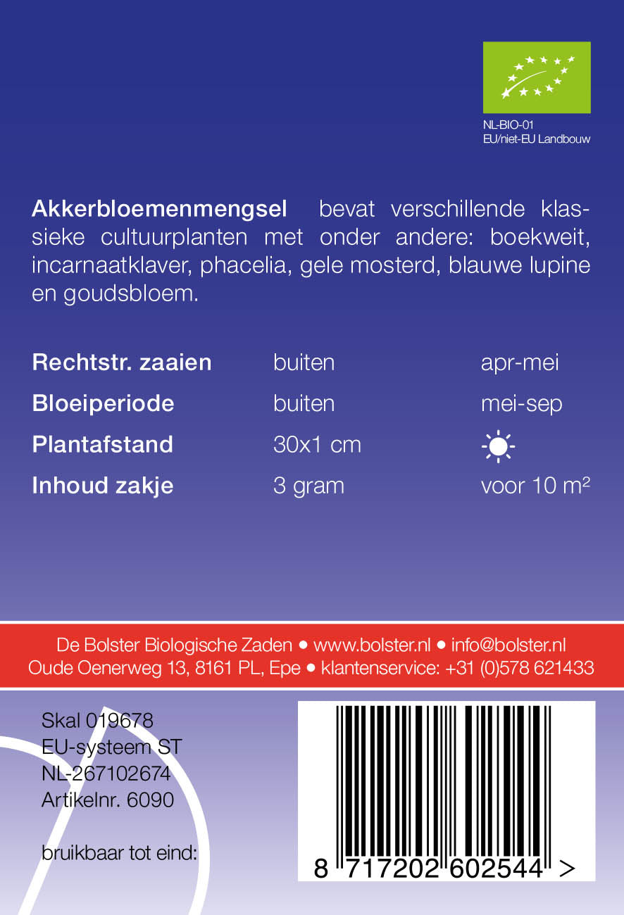 Akkerbloemenmengsel biologische zaden  - De Bolster