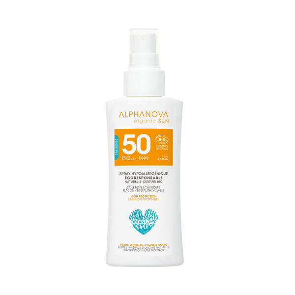 Zonnebrandspray SPF50 Gevoelige Huid - Travel Size - Alphanova Sun