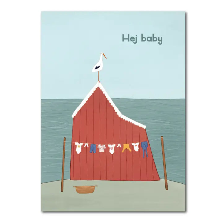 Ansichtkaart Hej Baby - Zweeds huisje - Studio Kvinna