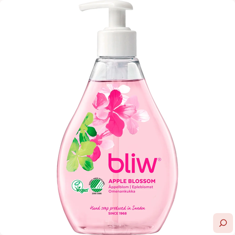 Bliw Äppleblom Apple Blossom is een milde zeep met frisse geur van appelbloesem met uitstekende hydraterende eigenschappen, gemaakt in Zweden en Nordic Swan-milieukeurmerk