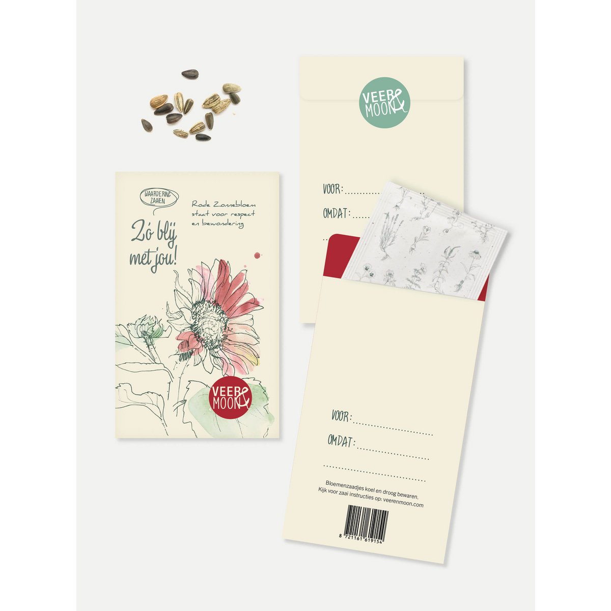Bloemenzaden 'Zo blij met jou' met Rode Zonnebloem - Veer&Moon