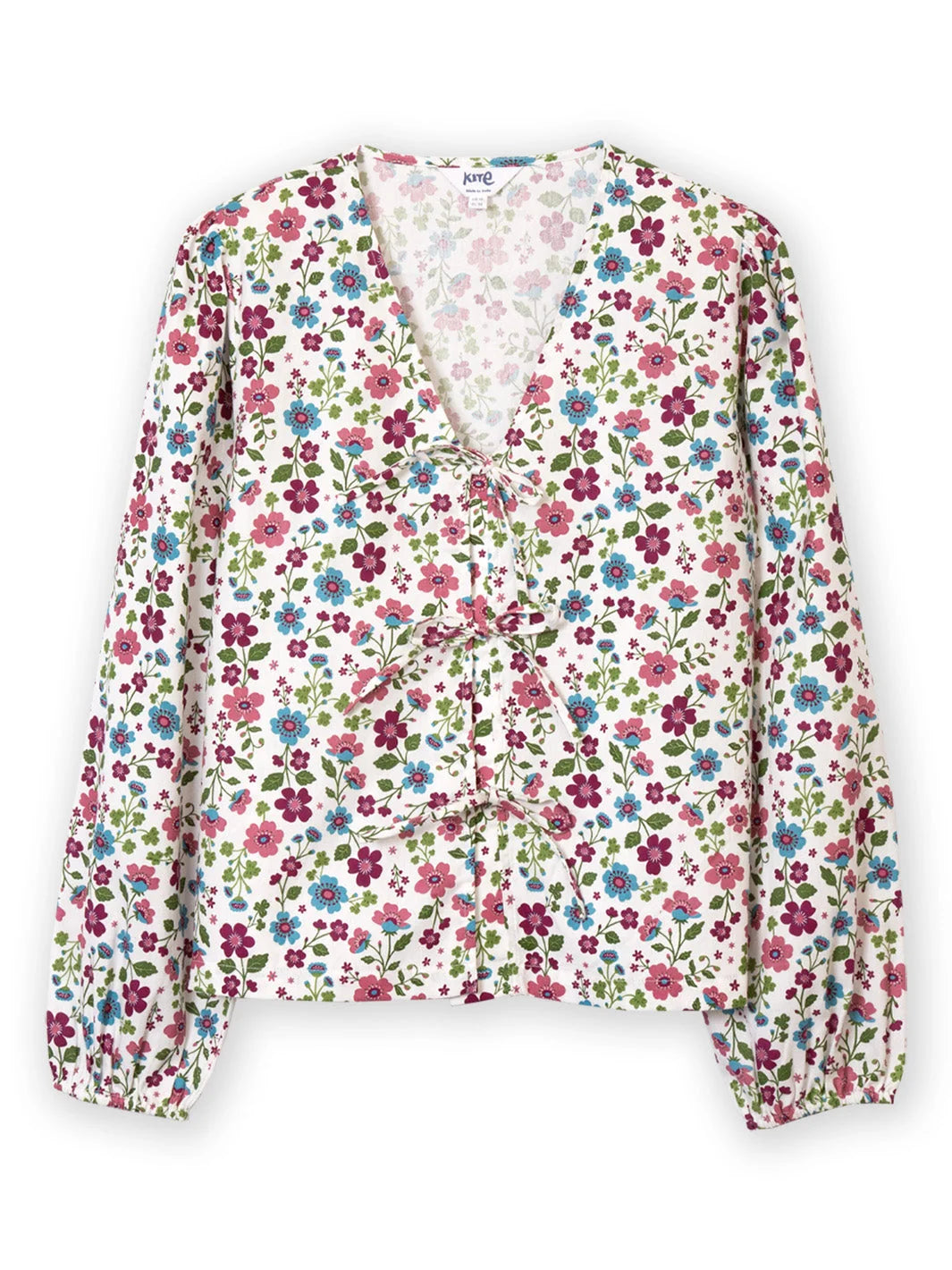 Kite Clover Badbury damesblouse met Clover-print en strikdetails van 100% biologisch katoen