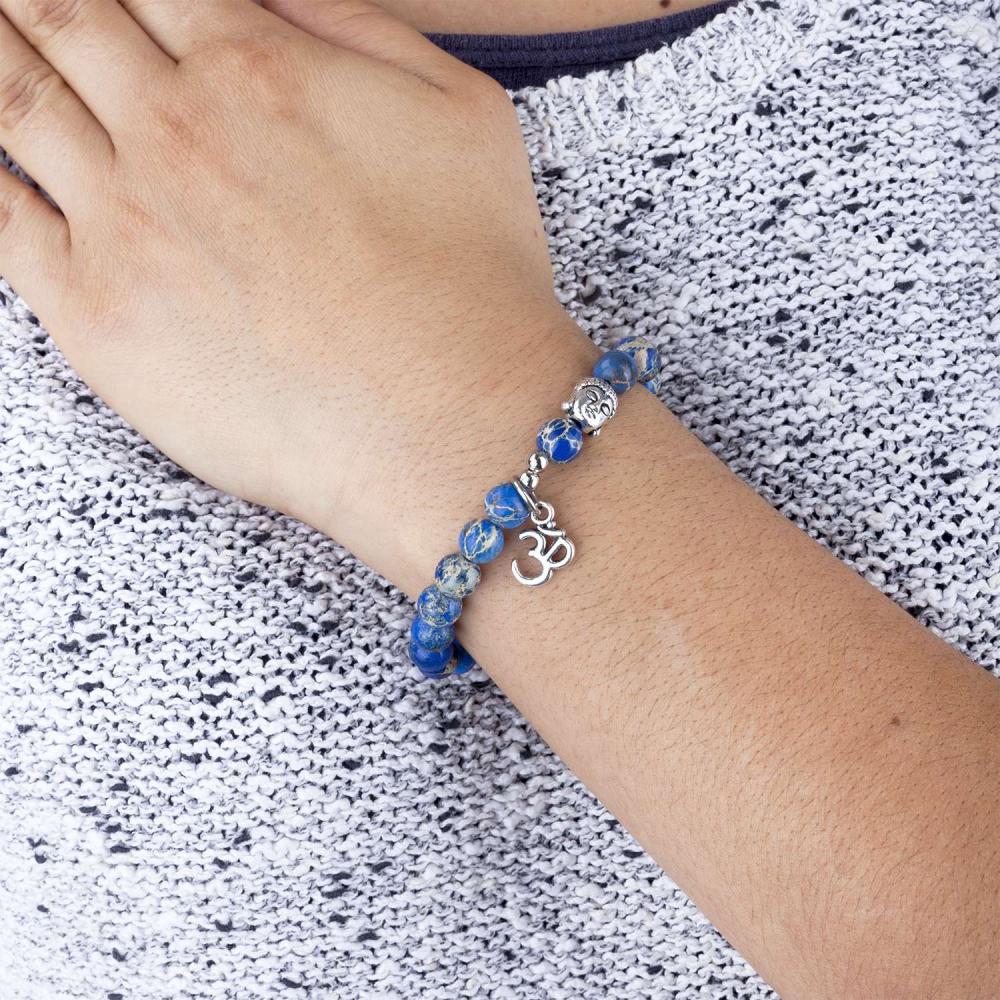 Mala armband blauwe Jaspis met Boeddha & Ohm bedel – Bodynova