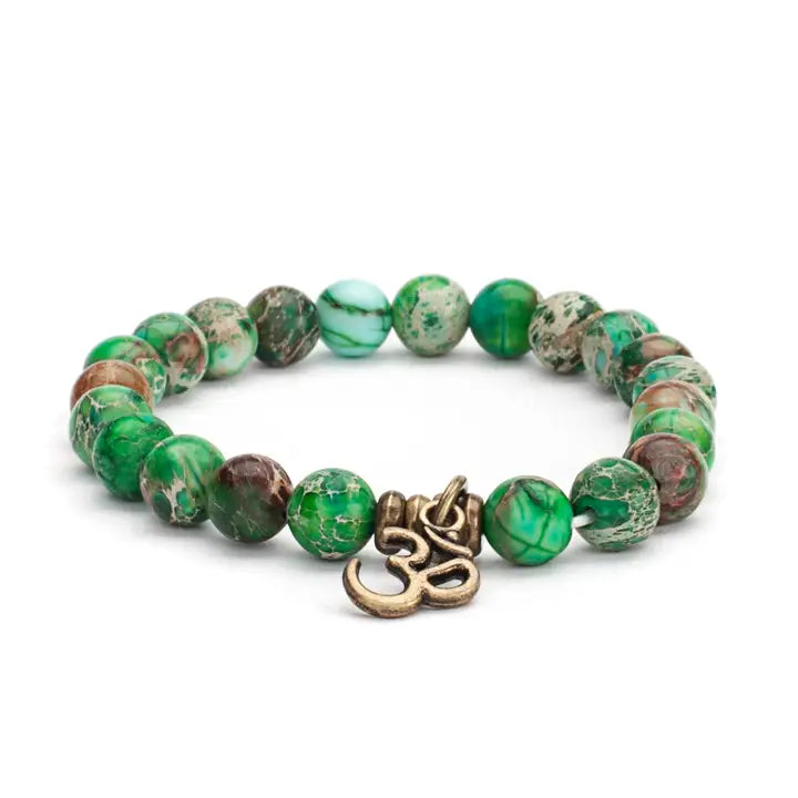 Mala armband groene Jaspis met Ohm bedel – Bodynova