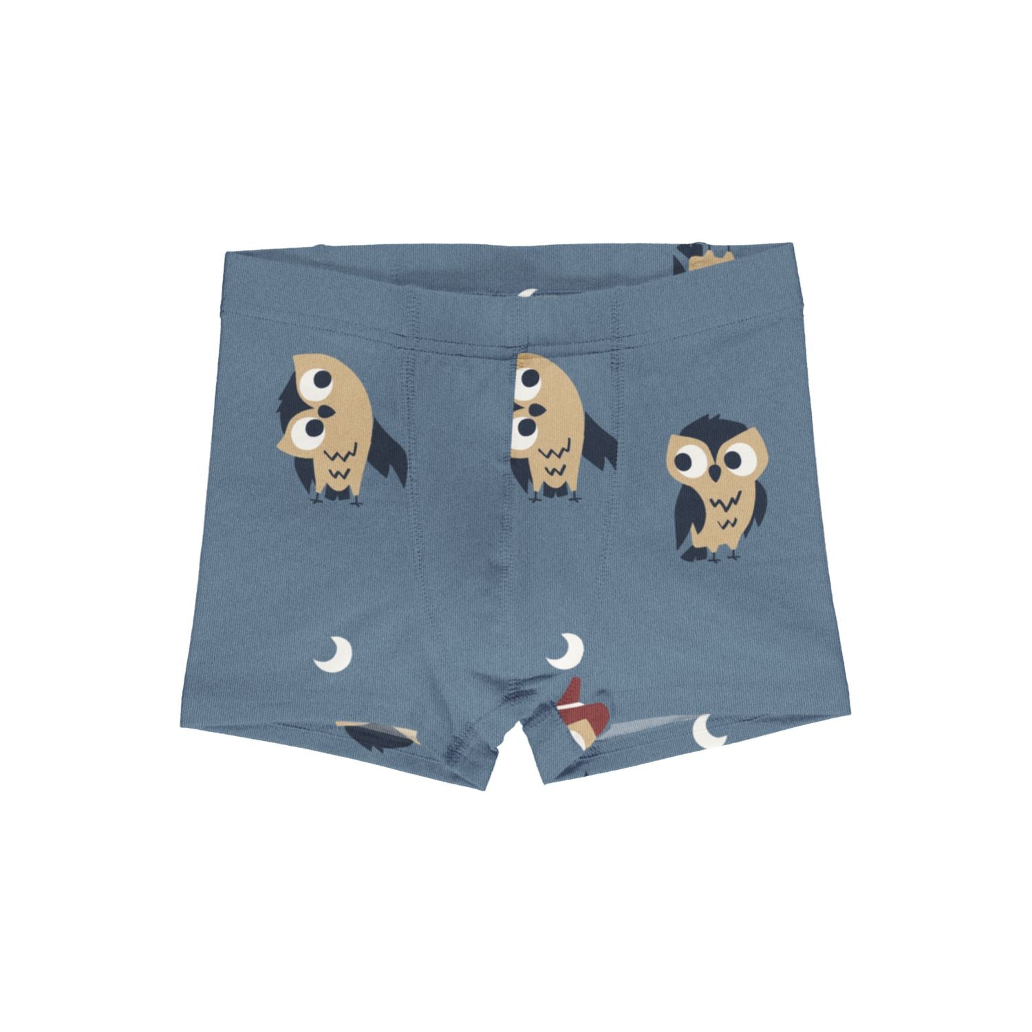 Boxershorts van Maxomorra met uiltjes print in het blauw van biologisch katoen