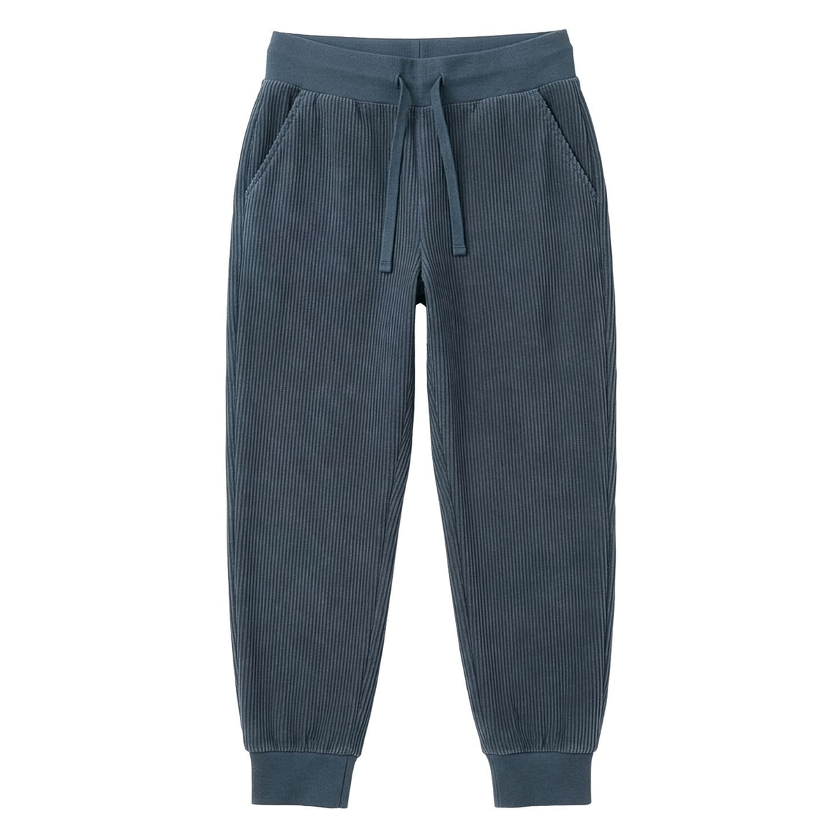 Corduroy rib broek van Maxomorra in blauwe kleur van biologisch katoen en vulling van gerecycled polyester
