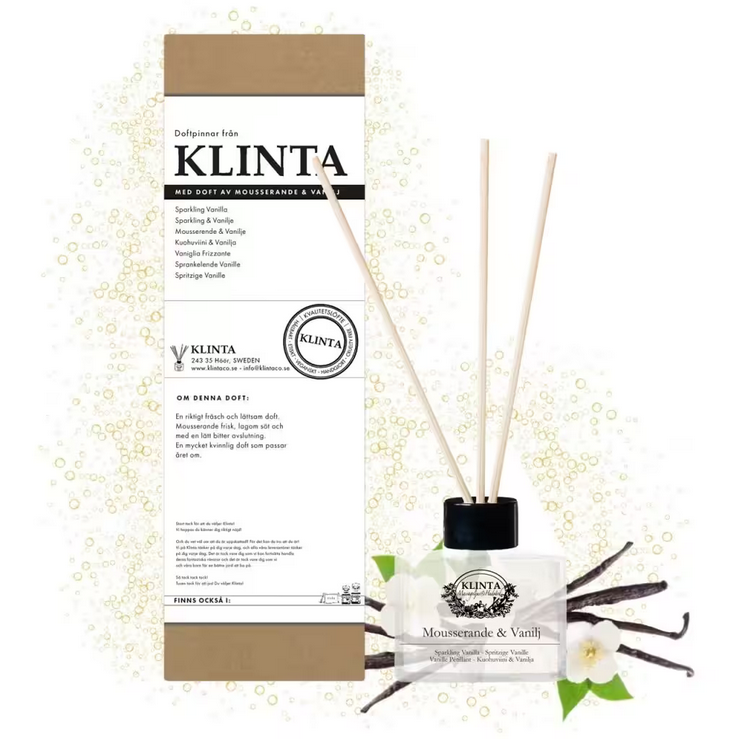 Geurstokjes / Doftpinnar Mousserande & Vanilj 120ml - Klinta