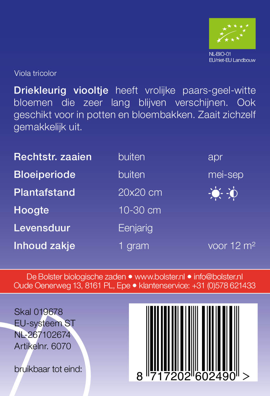 Driekleurig Viooltje biologische zaden - De Bolster