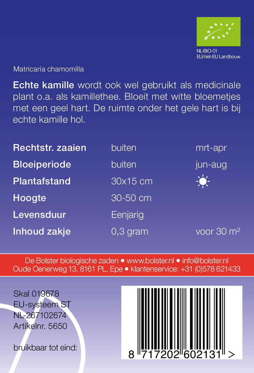 Echte Kamille biologische zaden - De Bolster